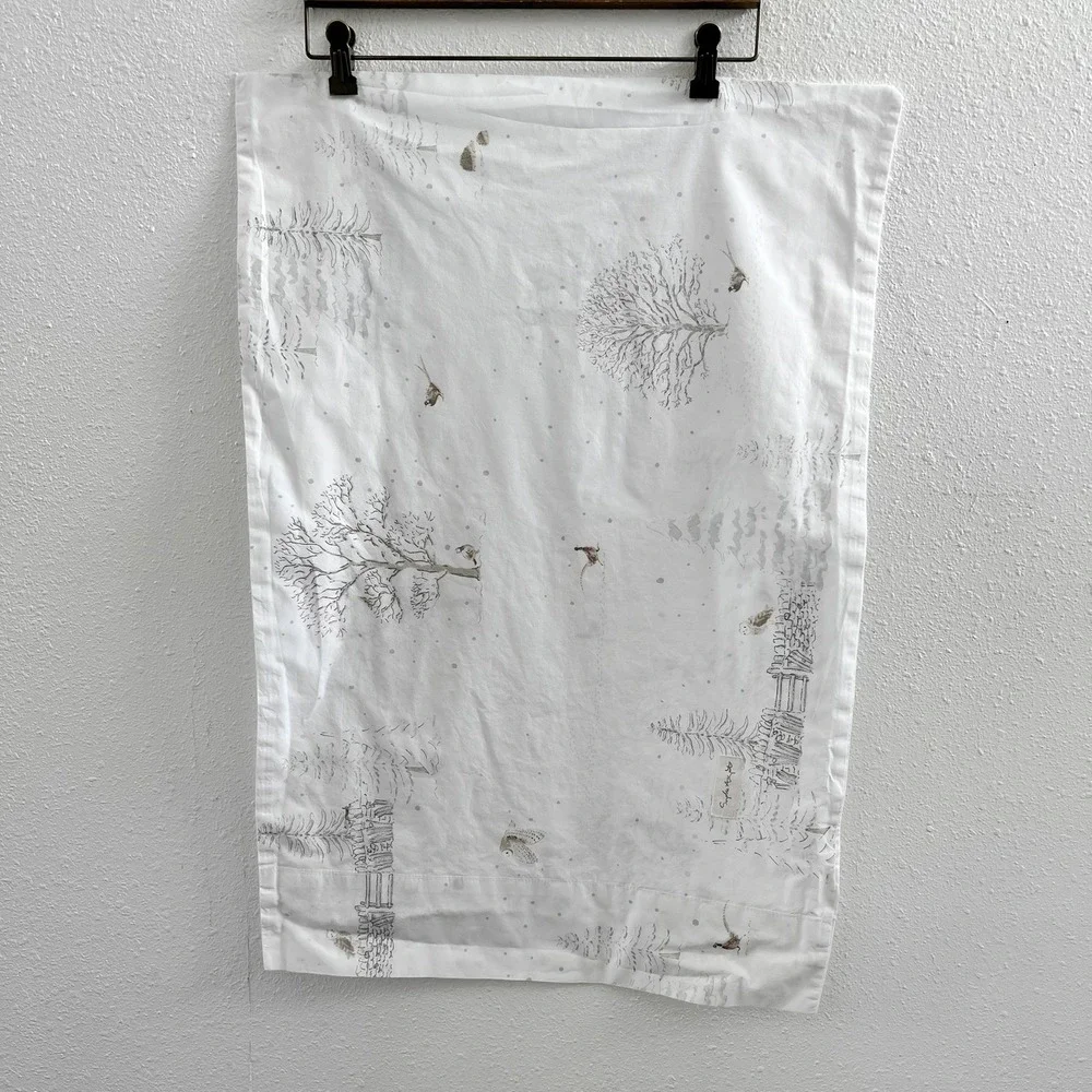 SOPHIE ALLPORT Queen Flat Sheet + Pillow‎ Case Snowy Cottage Animals